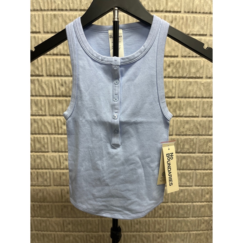 No Boundaries Cornflower Blue‎ Seamless Henley Tank Top XXS 00 Ribbed Sleeveless